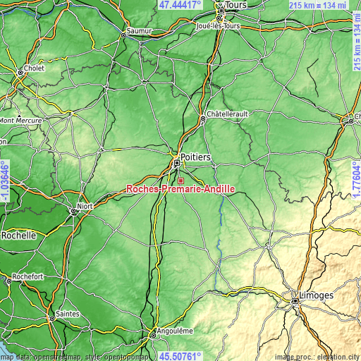 Topographic map of Roches-Prémarie-Andillé