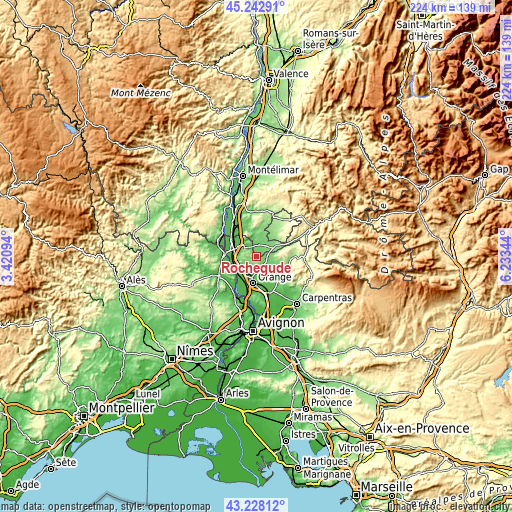 Topographic map of Rochegude