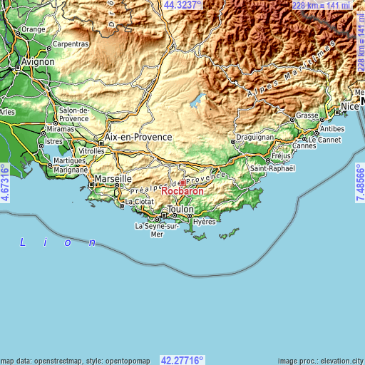 Topographic map of Rocbaron