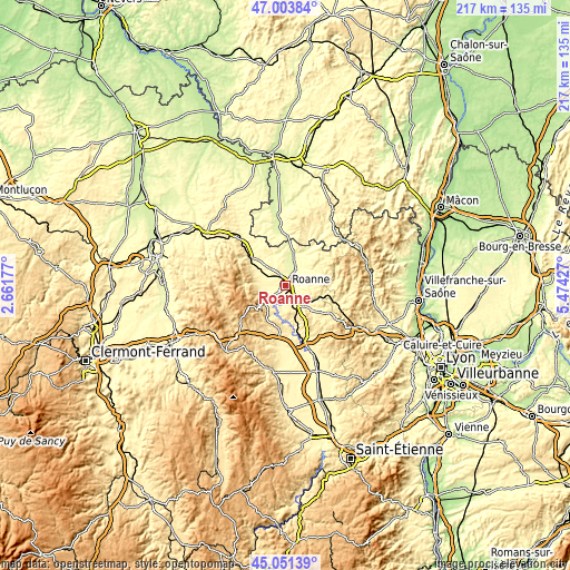 Topographic map of Roanne