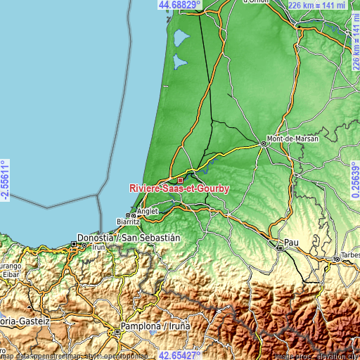 Topographic map of Rivière-Saas-et-Gourby