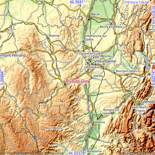 Topographic map of Rive-de-Gier