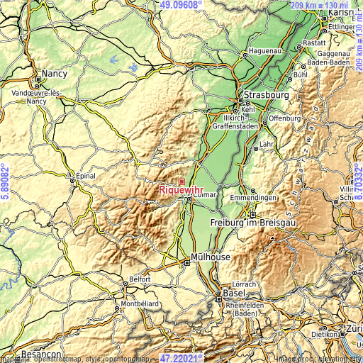 Topographic map of Riquewihr