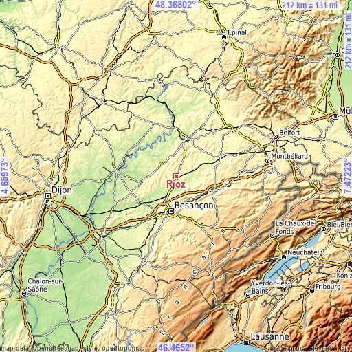 Topographic map of Rioz