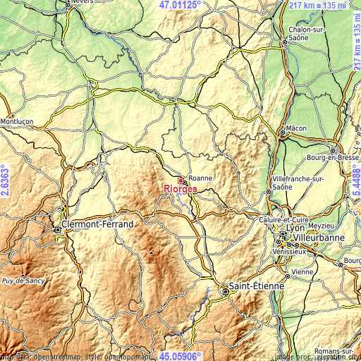 Topographic map of Riorges