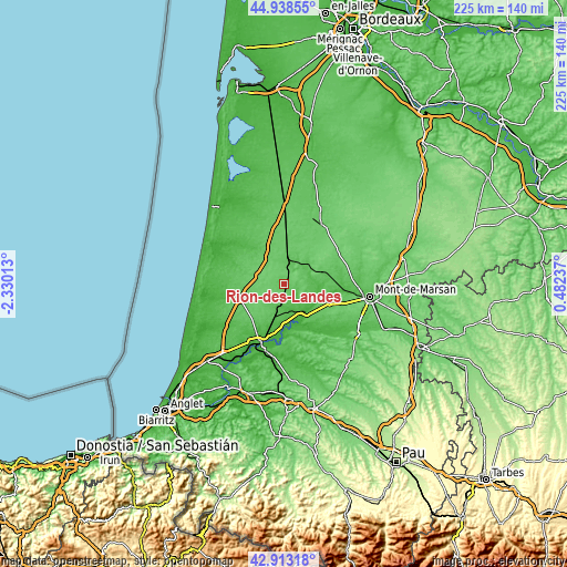 Topographic map of Rion-des-Landes