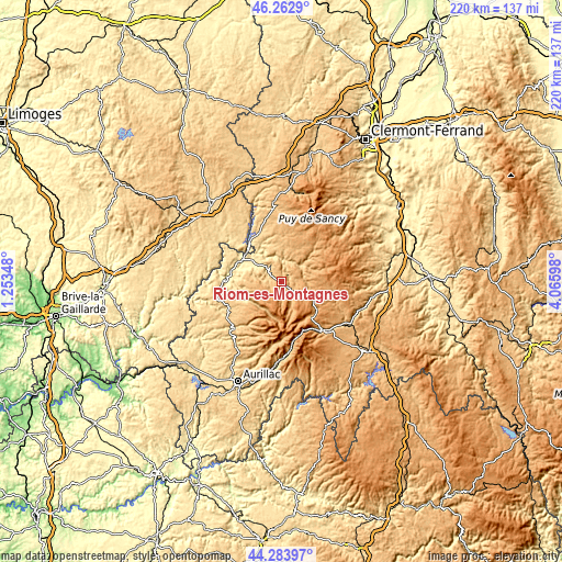 Topographic map of Riom-ès-Montagnes