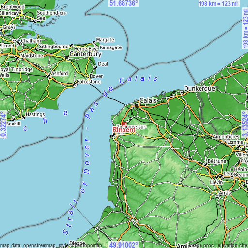 Topographic map of Rinxent