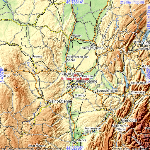 Topographic map of Rillieux-la-Pape