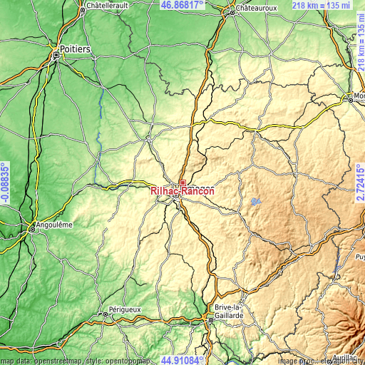 Topographic map of Rilhac-Rancon