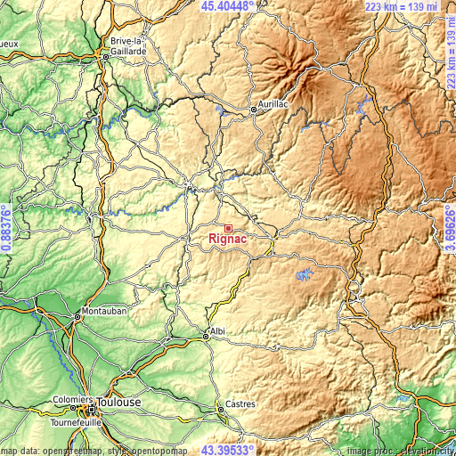 Topographic map of Rignac