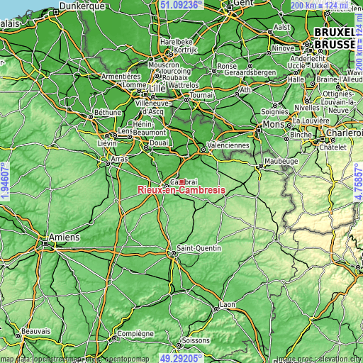 Topographic map of Rieux-en-Cambrésis