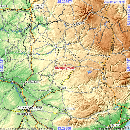 Topographic map of Rieupeyroux