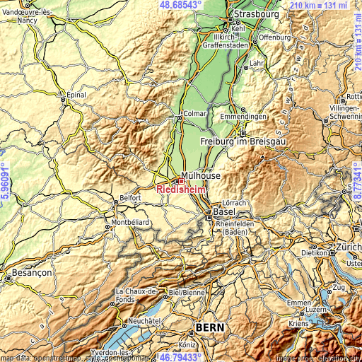 Topographic map of Riedisheim
