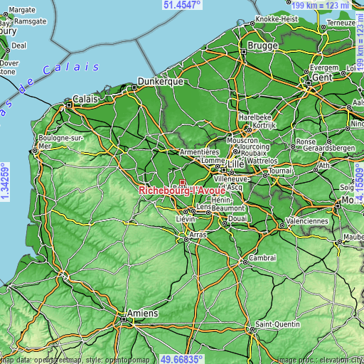 Topographic map of Richebourg-l'Avoué