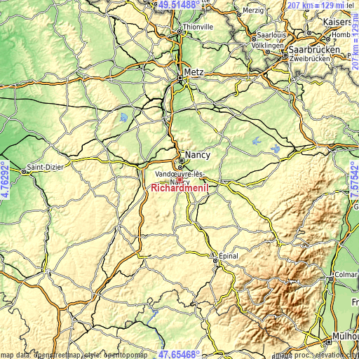 Topographic map of Richardménil