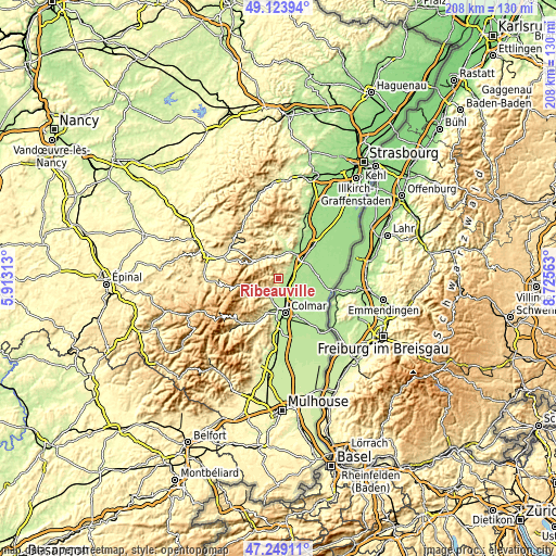 Topographic map of Ribeauvillé