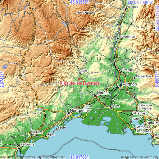 Topographic map of Ribaute-les-Tavernes