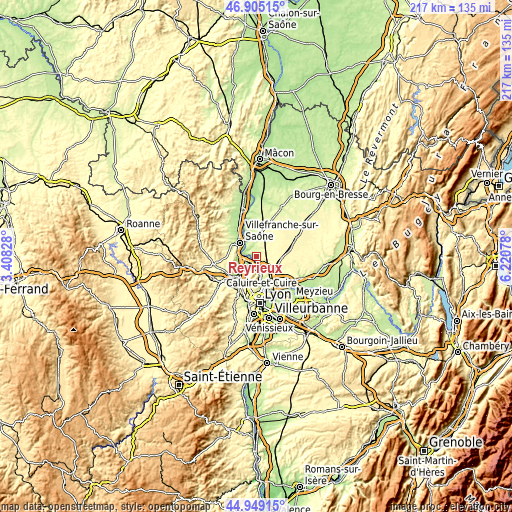 Topographic map of Reyrieux