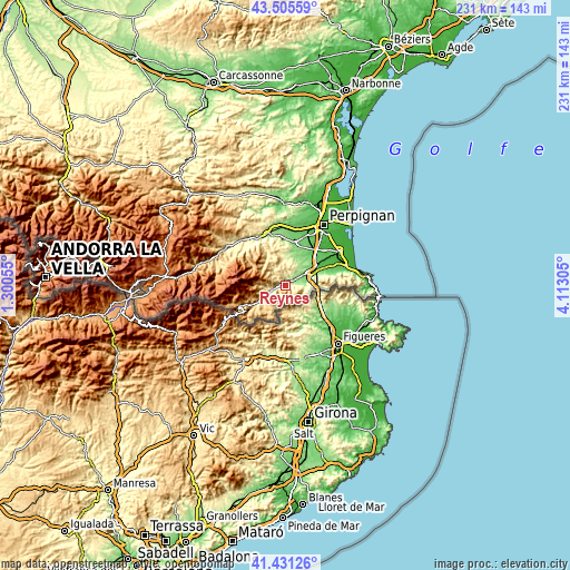 Topographic map of Reynès