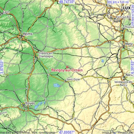 Topographic map of Revigny-sur-Ornain