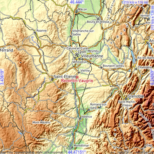 Topographic map of Reventin-Vaugris