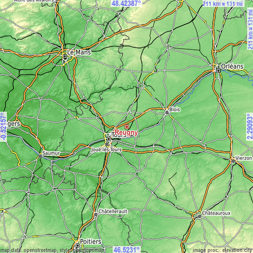 Topographic map of Reugny