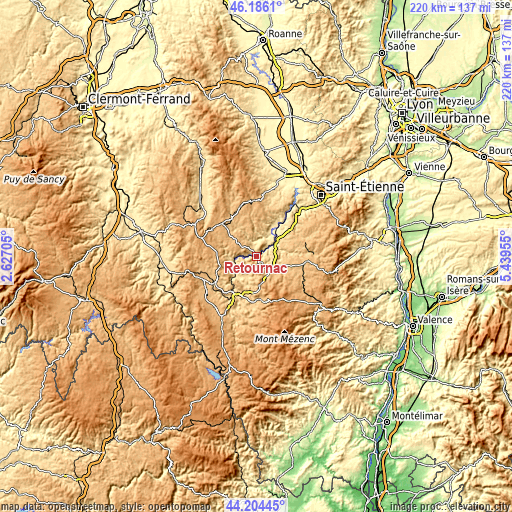 Topographic map of Retournac