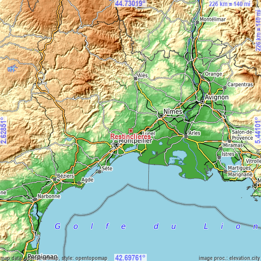 Topographic map of Restinclières