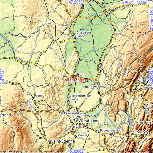 Topographic map of Replonges