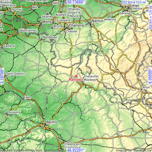 Topographic map of Renwez