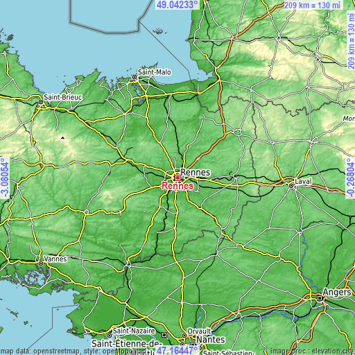 Topographic map of Rennes