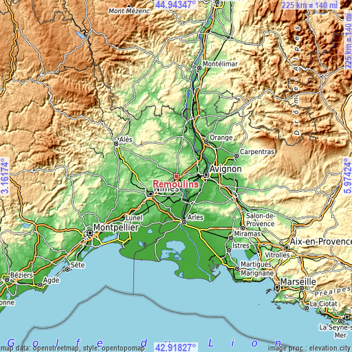 Topographic map of Remoulins