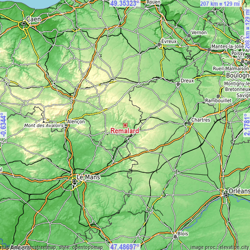 Topographic map of Rémalard