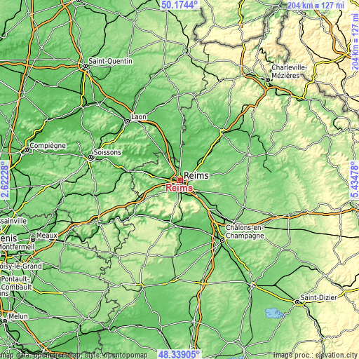 Topographic map of Reims
