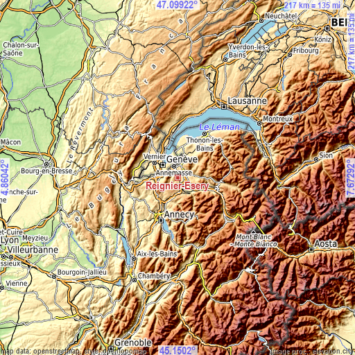 Topographic map of Reignier-Ésery