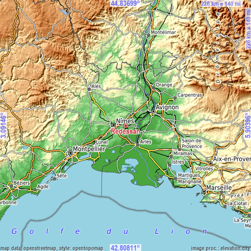 Topographic map of Redessan