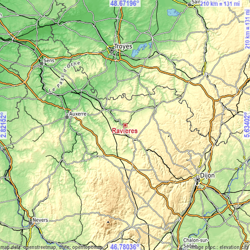 Topographic map of Ravières