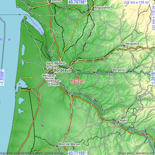 Topographic map of Rauzan