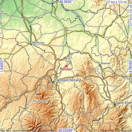 Topographic map of Randan