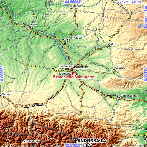 Topographic map of Ramonville-Saint-Agne