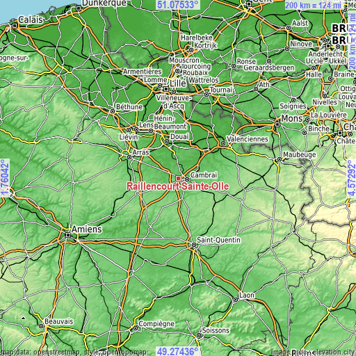 Topographic map of Raillencourt-Sainte-Olle