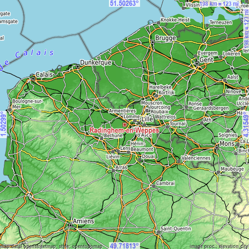 Topographic map of Radinghem-en-Weppes