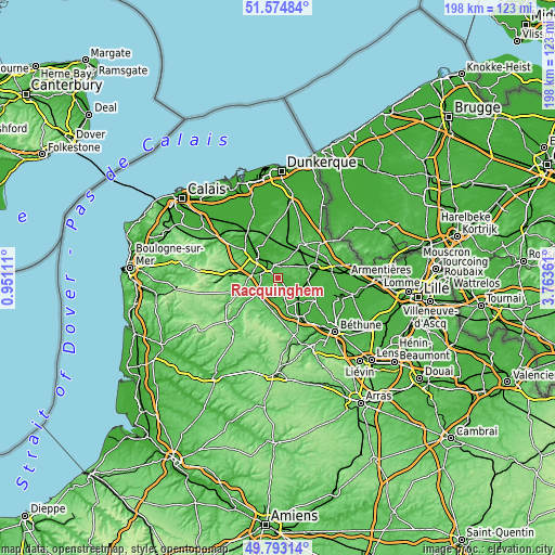 Topographic map of Racquinghem