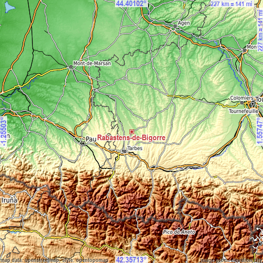 Topographic map of Rabastens-de-Bigorre