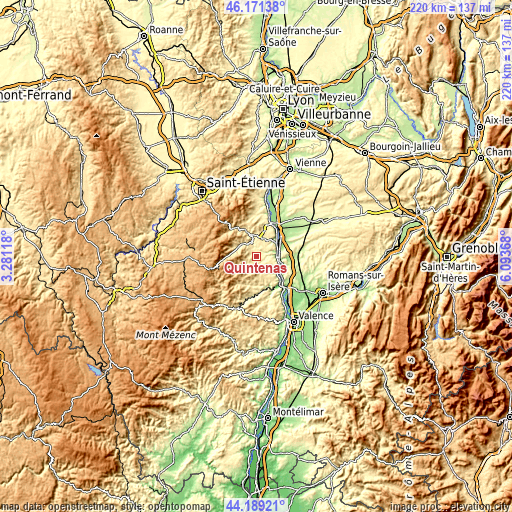 Topographic map of Quintenas