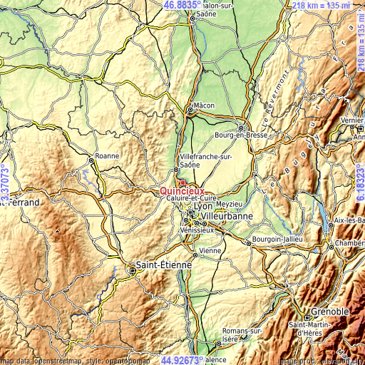 Topographic map of Quincieux