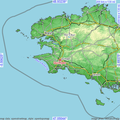 Topographic map of Quimper