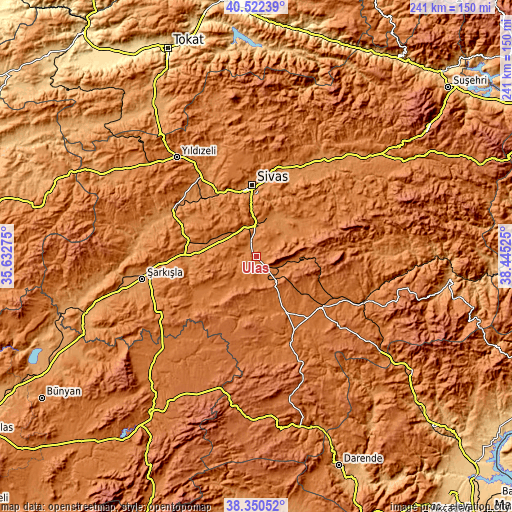 Topographic map of Ulaş