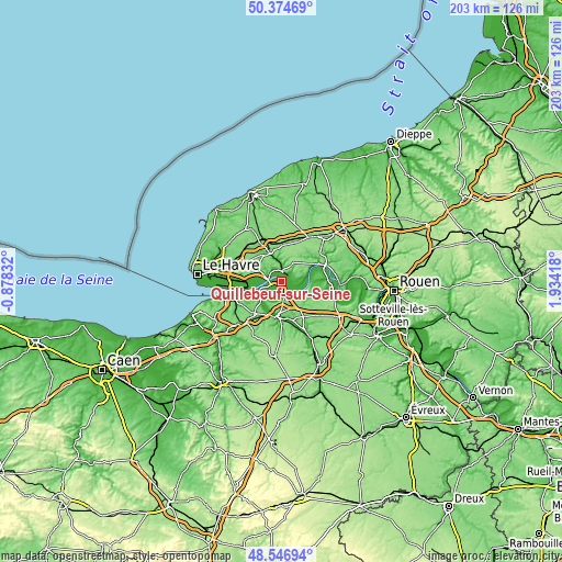 Topographic map of Quillebeuf-sur-Seine